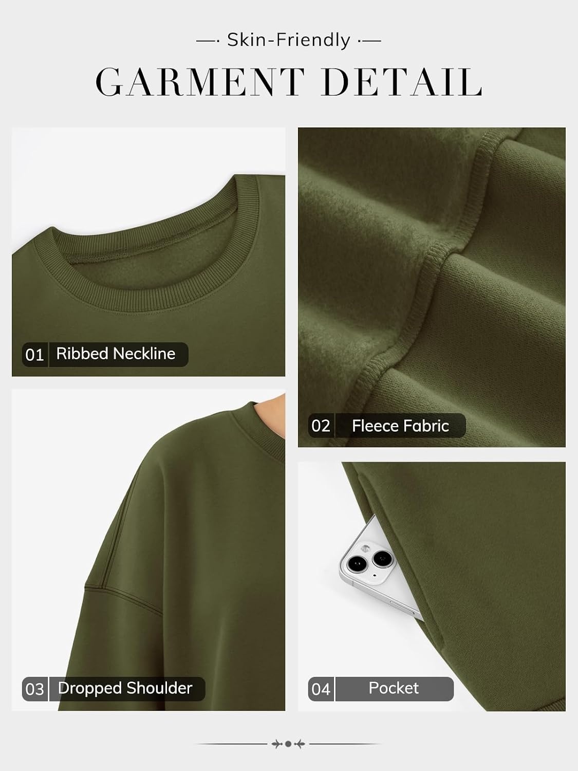 image:imageATHMILE Oversized Sweatshirt for Women Crewneck Fleece Long Sleeve Pullover Hoodies Tops Fall Fashion Outfits ClothesZarmygreenside Pockets