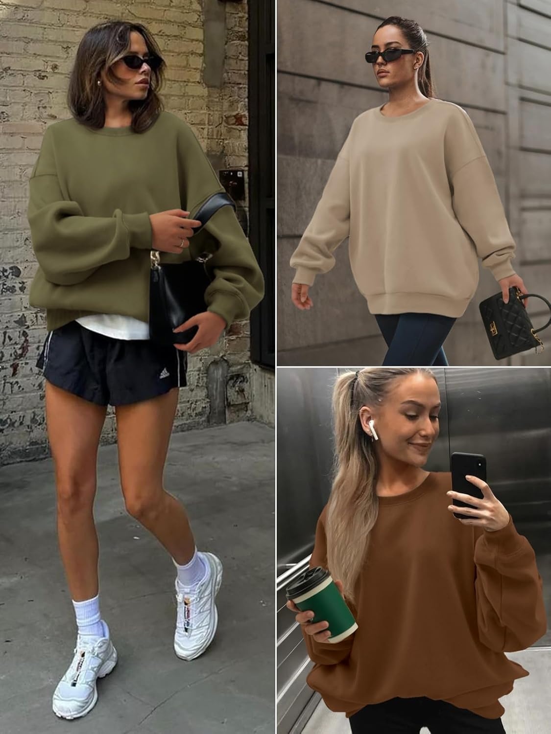 image:imageATHMILE Oversized Sweatshirt for Women Crewneck Fleece Long Sleeve Pullover Hoodies Tops Fall Fashion Outfits ClothesZblackside Pockets