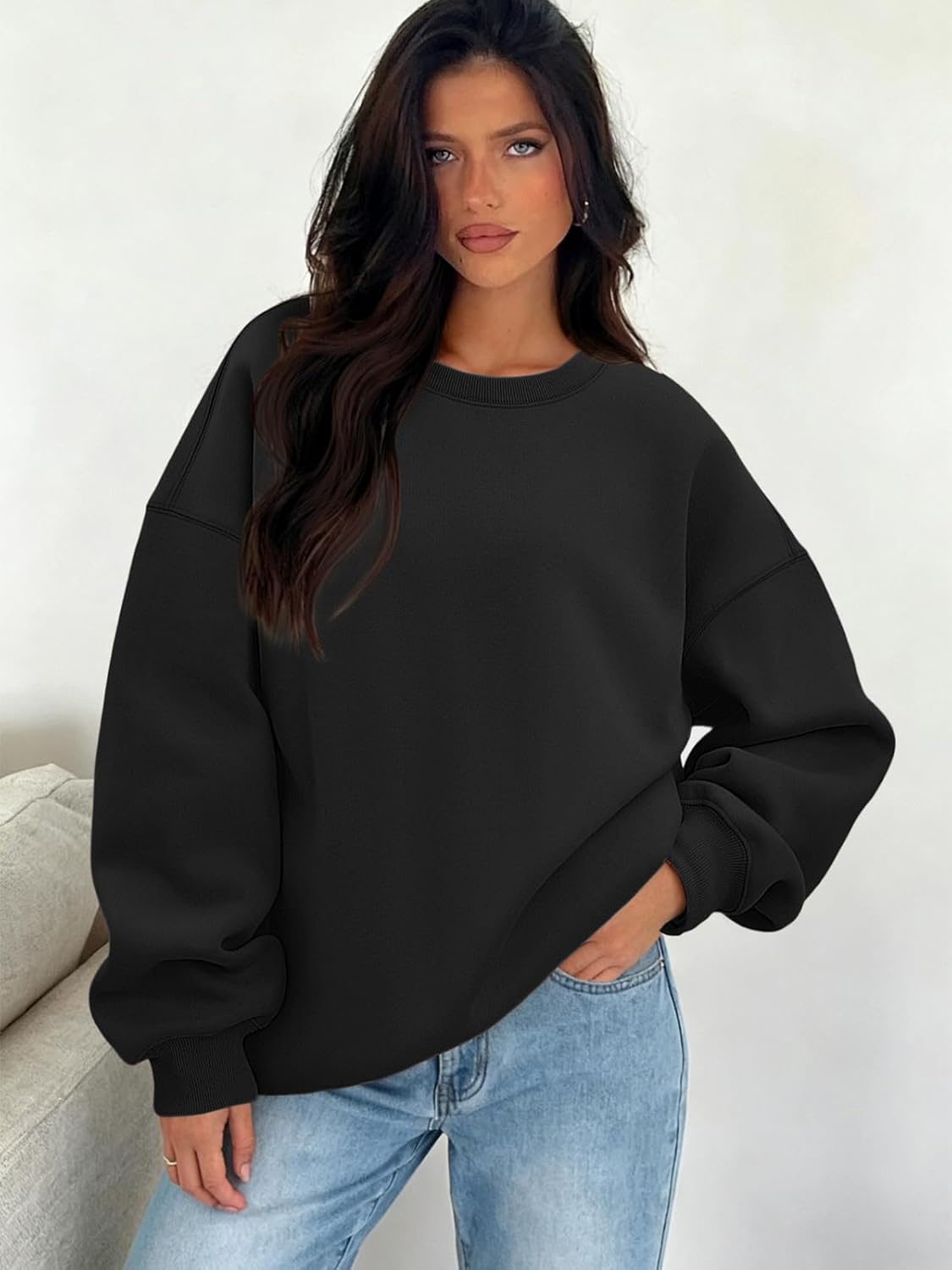 image:imageATHMILE Oversized Sweatshirt for Women Crewneck Fleece Long Sleeve Pullover Hoodies Tops Fall Fashion Outfits ClothesZblackside Pockets
