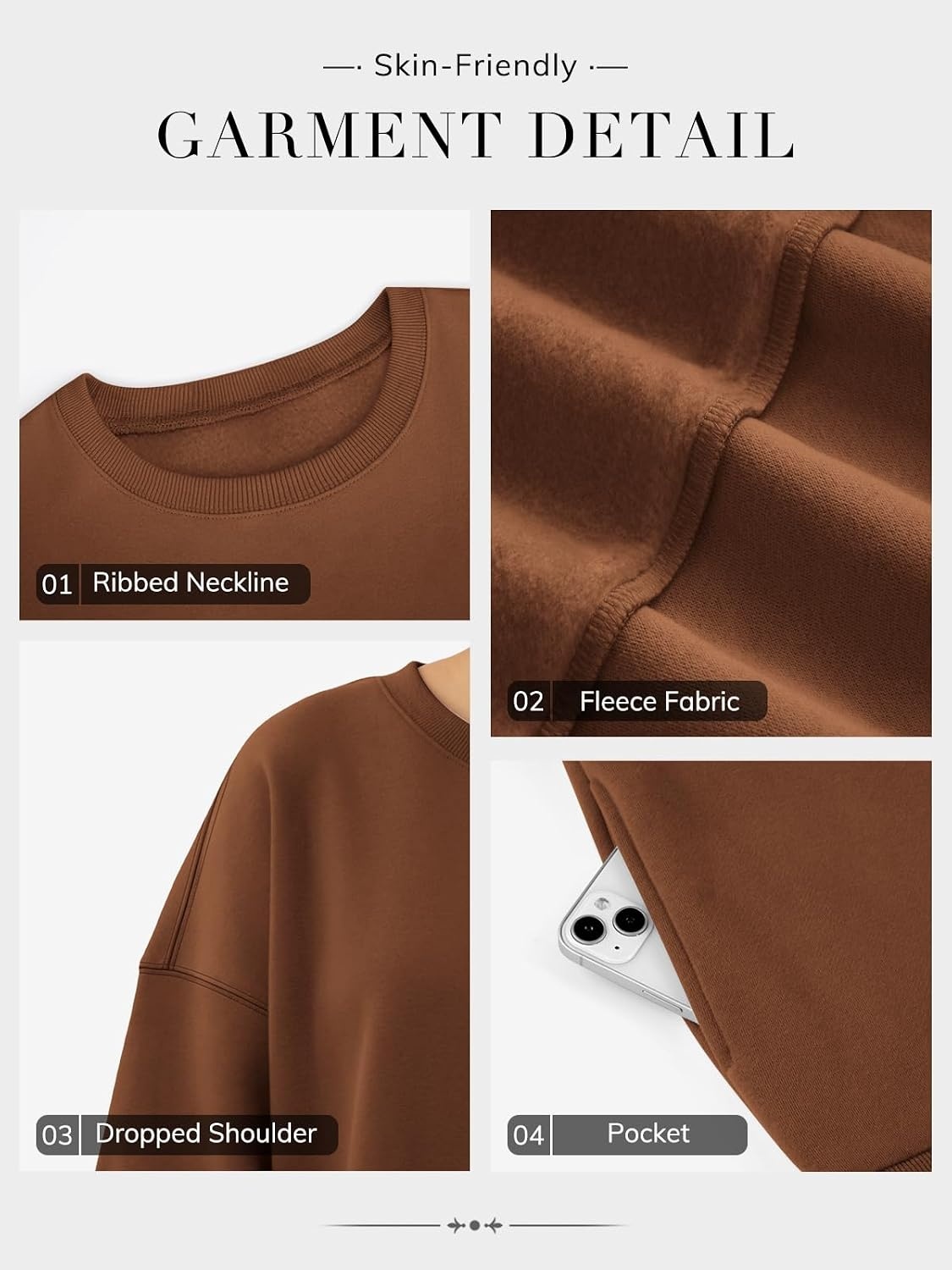 image:imageATHMILE Oversized Sweatshirt for Women Crewneck Fleece Long Sleeve Pullover Hoodies Tops Fall Fashion Outfits ClothesZbrownside Pockets