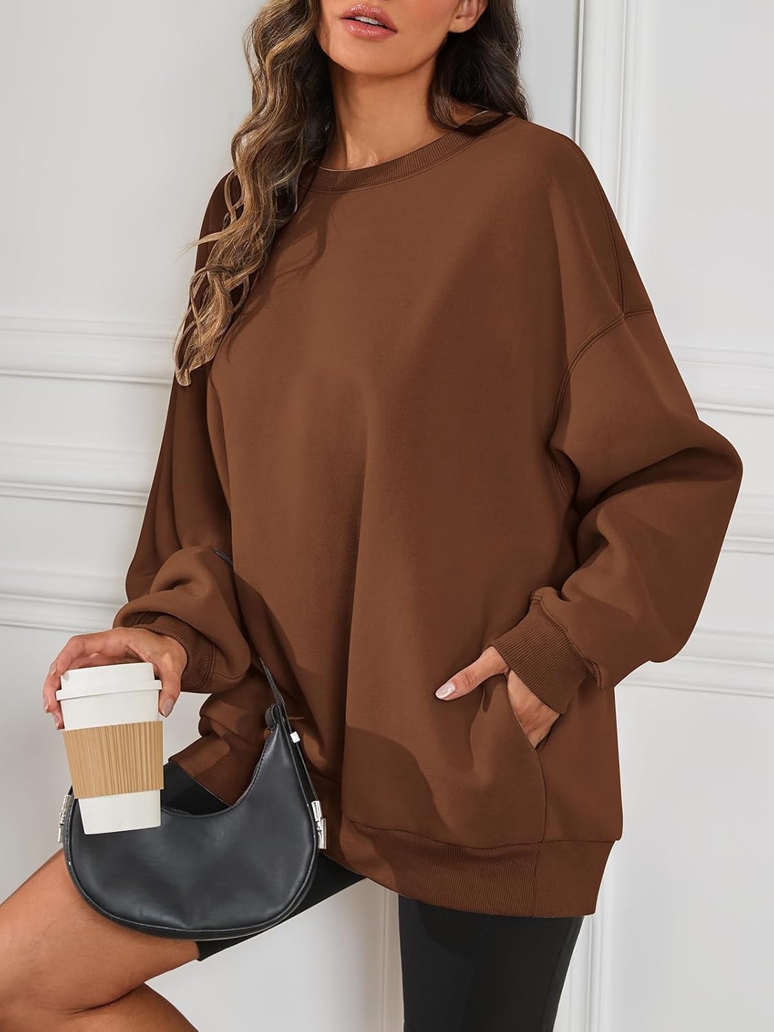 image:imageATHMILE Oversized Sweatshirt for Women Crewneck Fleece Long Sleeve Pullover Hoodies Tops Fall Fashion Outfits ClothesZbrownside Pockets