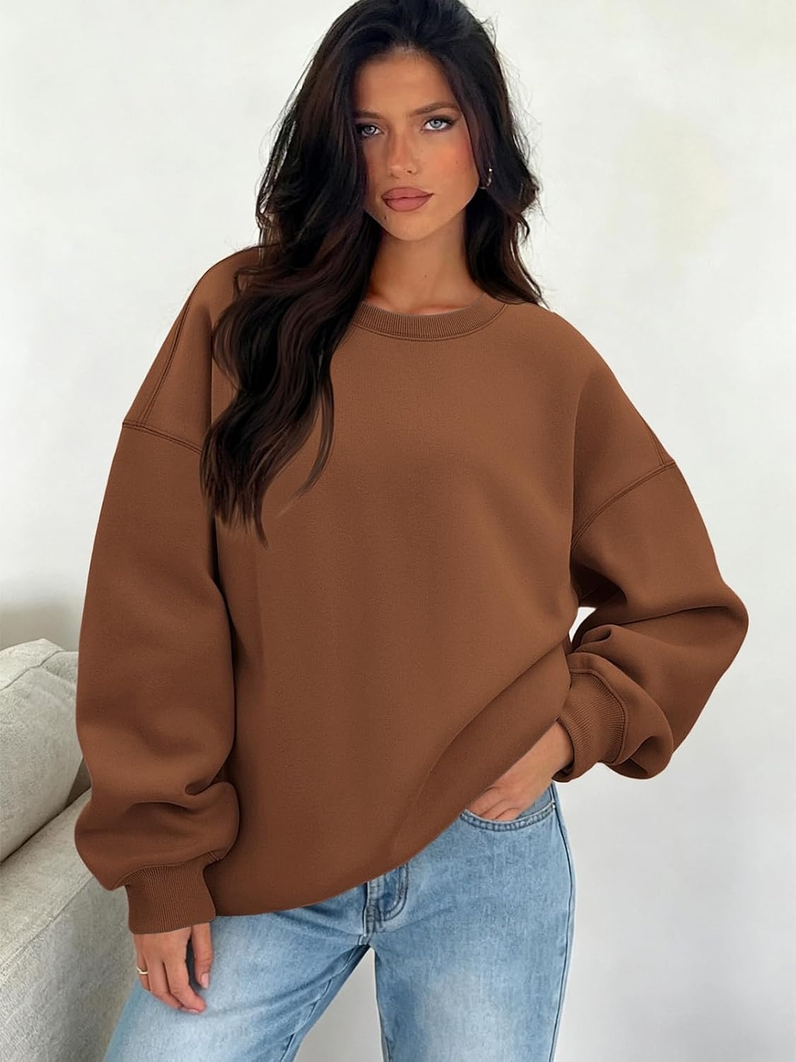 image:imageATHMILE Oversized Sweatshirt for Women Crewneck Fleece Long Sleeve Pullover Hoodies Tops Fall Fashion Outfits ClothesZbrownside Pockets