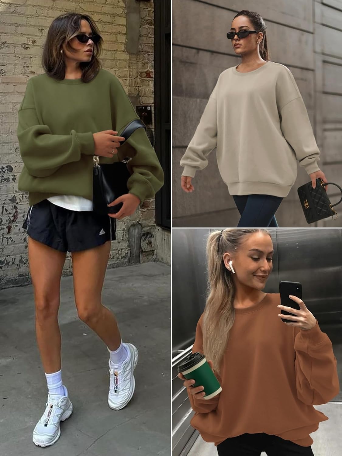 image:imageATHMILE Oversized Sweatshirt for Women Crewneck Fleece Long Sleeve Pullover Hoodies Tops Fall Fashion Outfits ClothesZcoffeegreyside Pockets