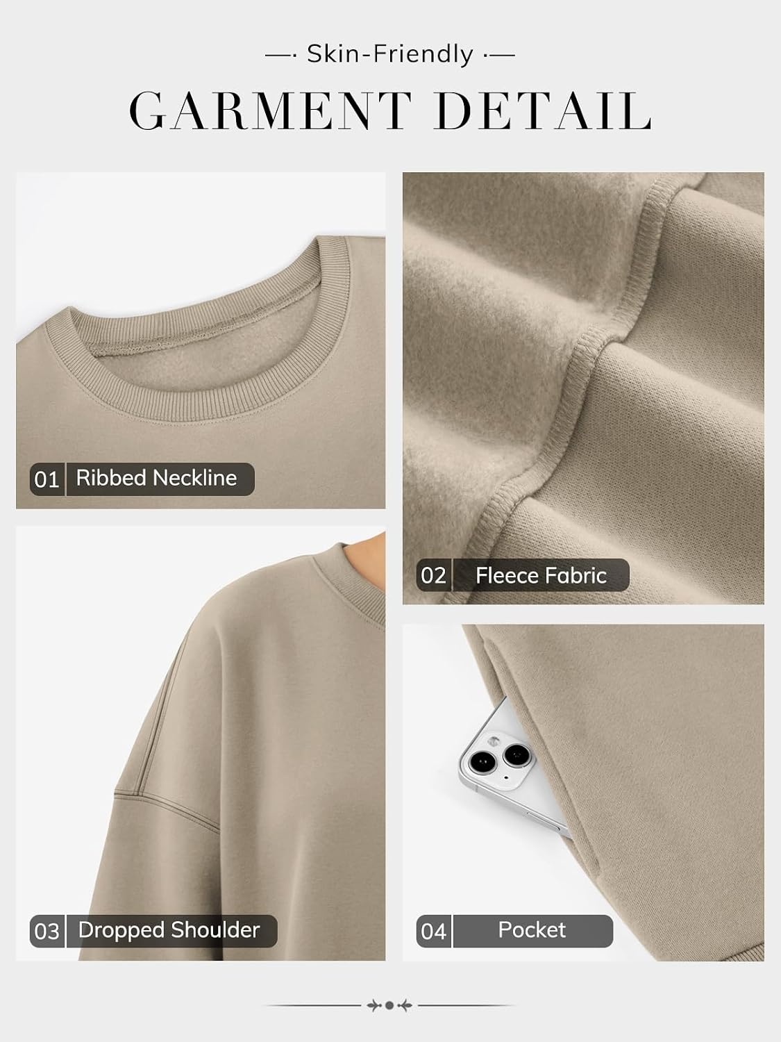 image:imageATHMILE Oversized Sweatshirt for Women Crewneck Fleece Long Sleeve Pullover Hoodies Tops Fall Fashion Outfits ClothesZcoffeegreyside Pockets