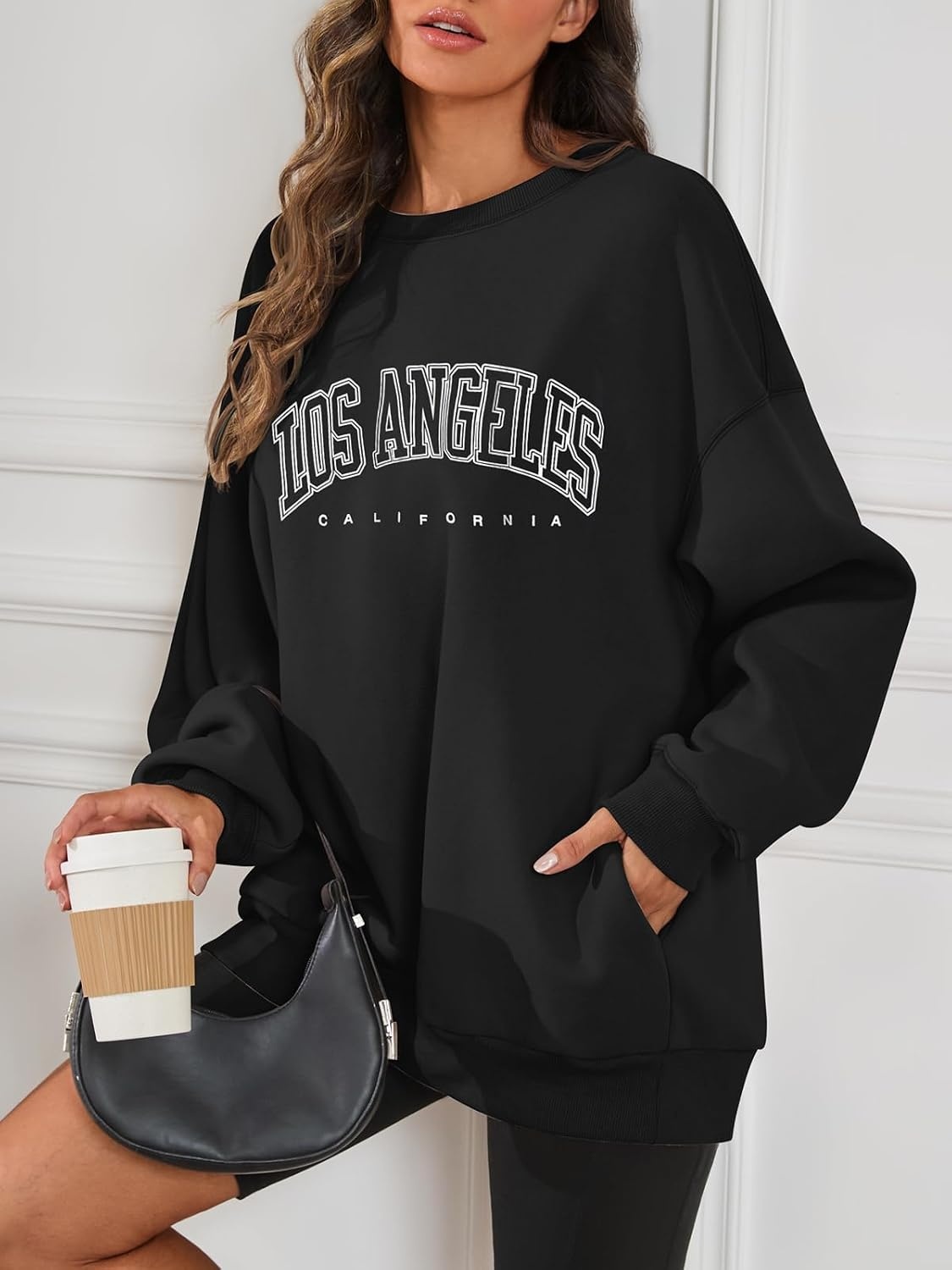image:imageATHMILE Oversized Sweatshirt for Women Crewneck Fleece Long Sleeve Pullover Hoodies Tops Fall Fashion Outfits ClothesZlablackside Pockets