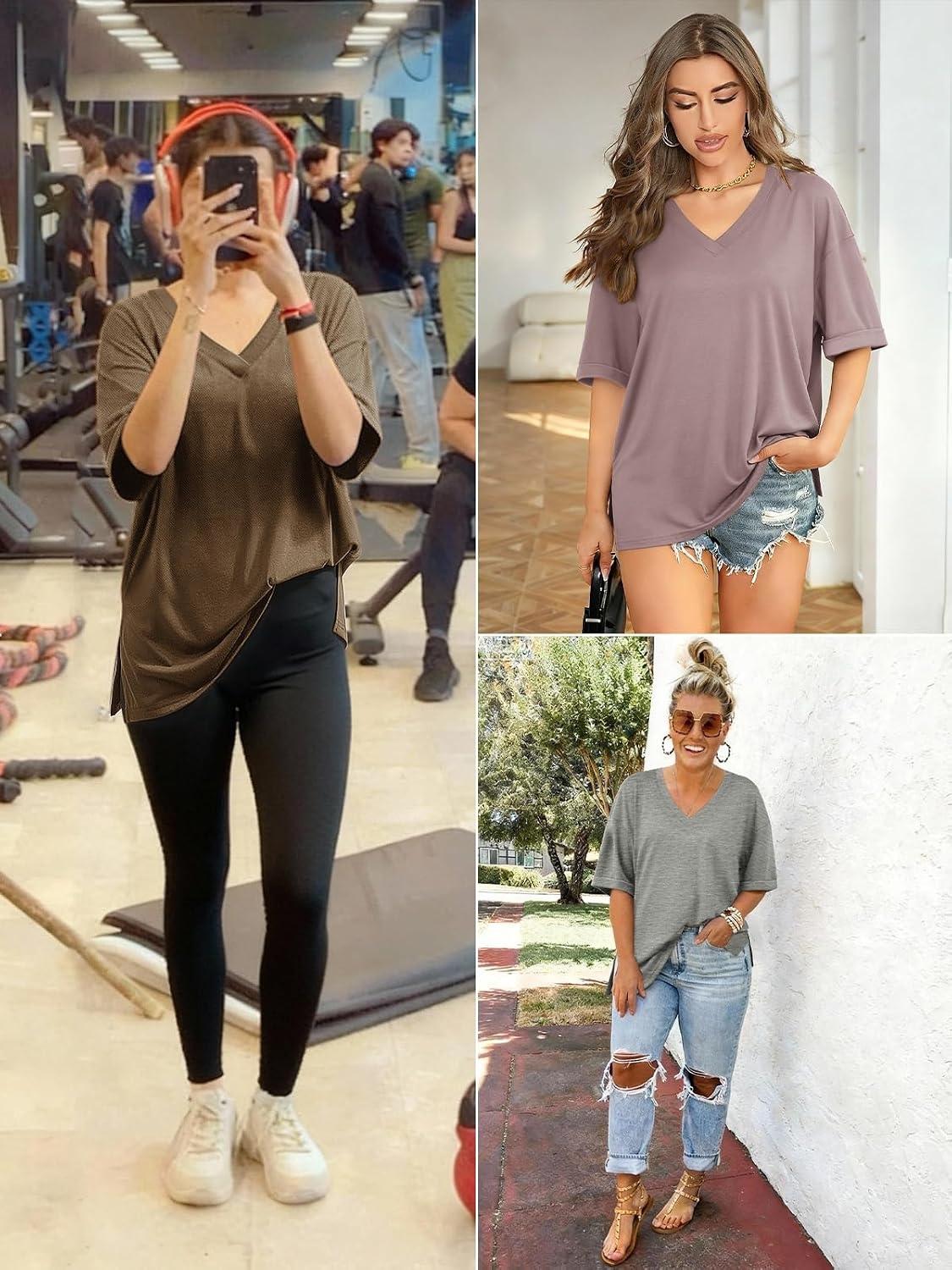 image:imageATHMILE Oversized Tshirts for Women Summer 2026 V Neck Casual Workout Plus Size Tops Spring Fashion Cute Basic Trendy OutfitsGrey
