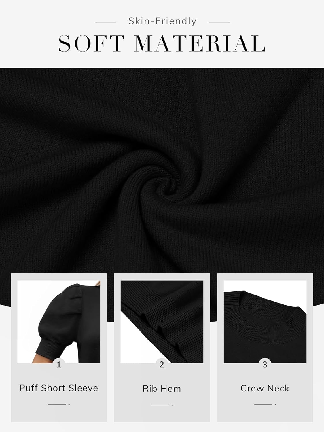 image:imageATHMILE Short Sleeve Sweater for Women 2026 Spring Summer Blouses Crewneck Knit Puff Sleeve Dressy Casual Trendy ShirtsAblack