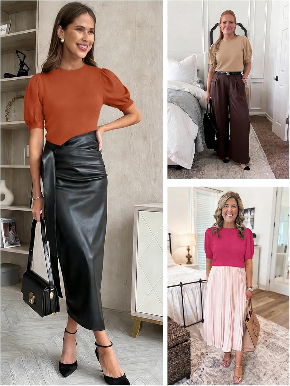 image:imageATHMILE Short Sleeve Sweater for Women 2026 Spring Summer Blouses Crewneck Knit Puff Sleeve Dressy Casual Trendy ShirtsSblack