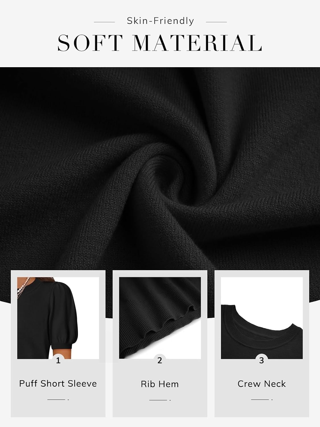 image:imageATHMILE Short Sleeve Sweater for Women 2026 Spring Summer Blouses Crewneck Knit Puff Sleeve Dressy Casual Trendy ShirtsSblack