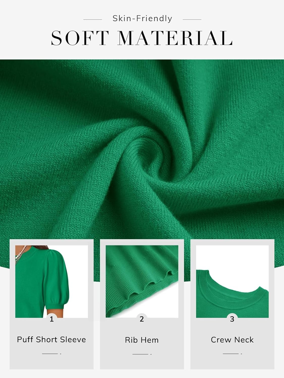image:imageATHMILE Short Sleeve Sweater for Women 2026 Spring Summer Blouses Crewneck Knit Puff Sleeve Dressy Casual Trendy ShirtsSgreen