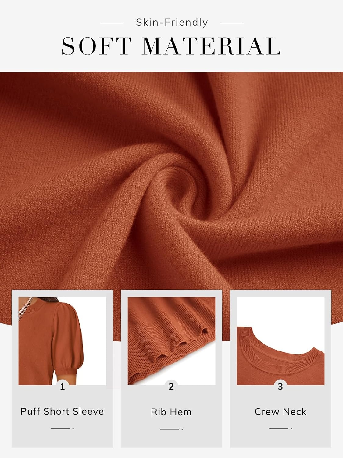 image:imageATHMILE Short Sleeve Sweater for Women 2026 Spring Summer Blouses Crewneck Knit Puff Sleeve Dressy Casual Trendy ShirtsSorange