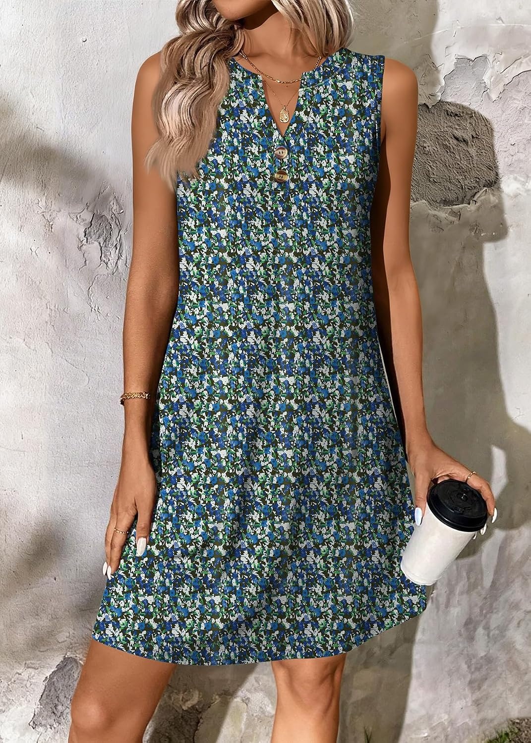 image:imageATHMILE Summer Dresses for Women 2026 Beach Vacation Clothes V Neck Henley Button Holiday Sundresses Pockets Date OutfitsBlue Flowers