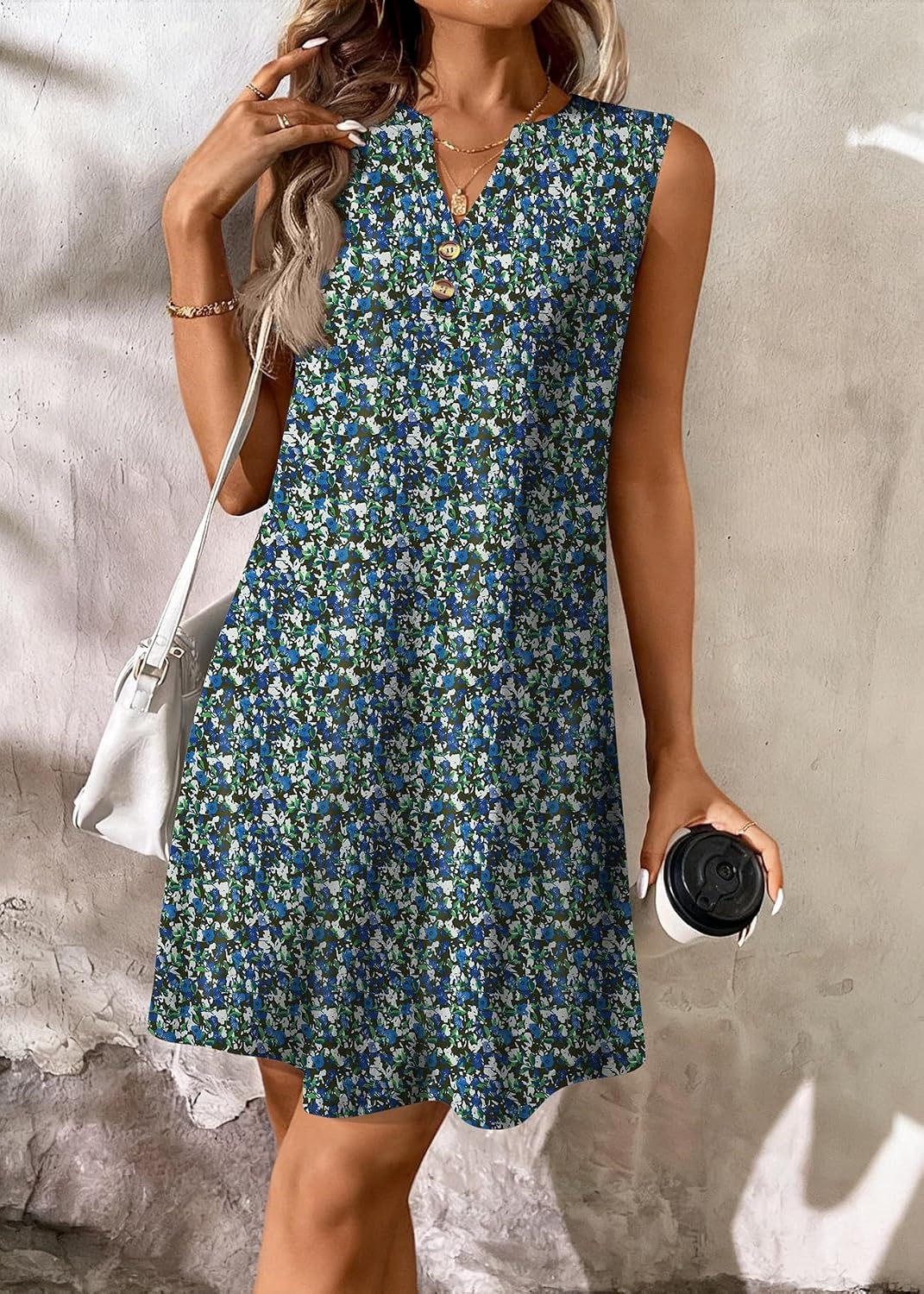 image:imageATHMILE Summer Dresses for Women 2026 Beach Vacation Clothes V Neck Henley Button Holiday Sundresses Pockets Date OutfitsBlue Flowers