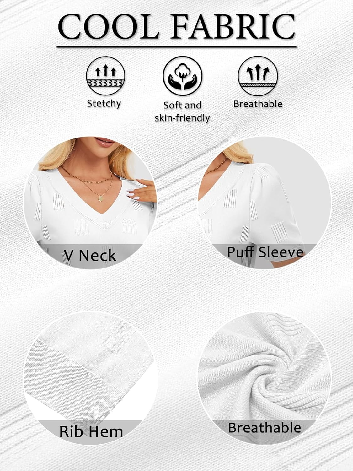 image:imageATHMILE Summer Tops for Women 2025 Short Sleeve V Neck Sweaters Dressy Casual Blouses Lightweight Thin Knit Fashion ShirtsWhite