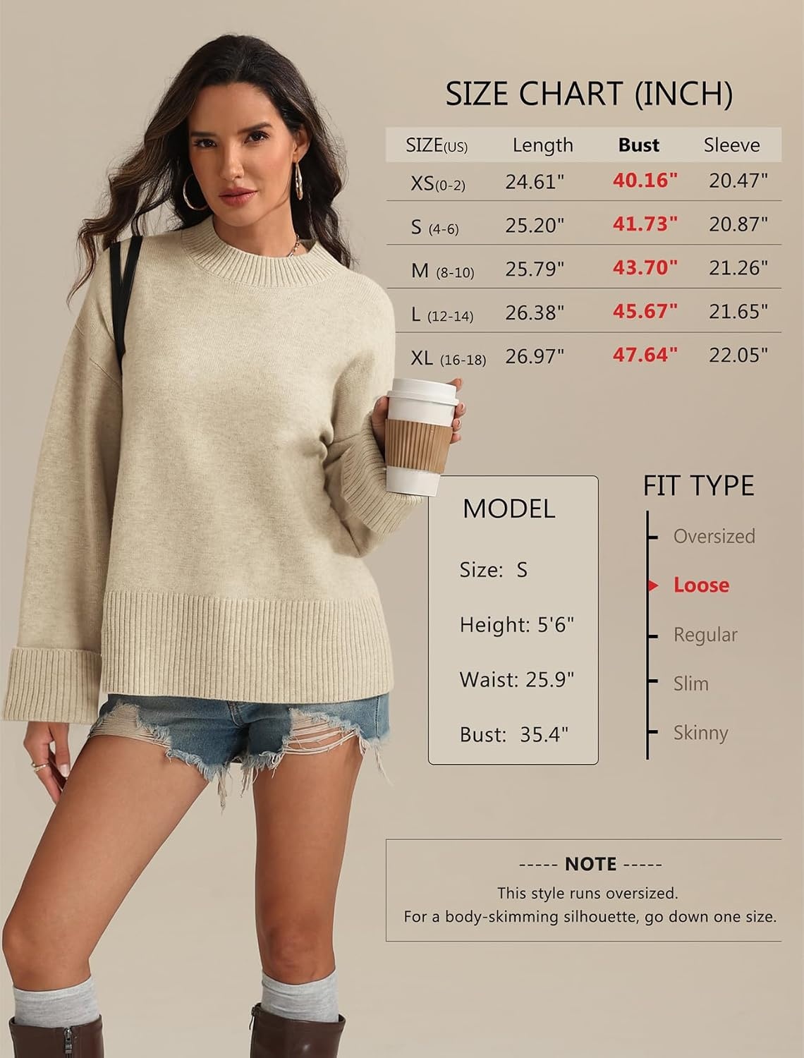 image:imageATHMILE Sweaters for Women 2026 Fall Fashion Outfits Long Sleeve Loose Casual Crewneck Ribbed Knit Pullover Winter ClothesApricot