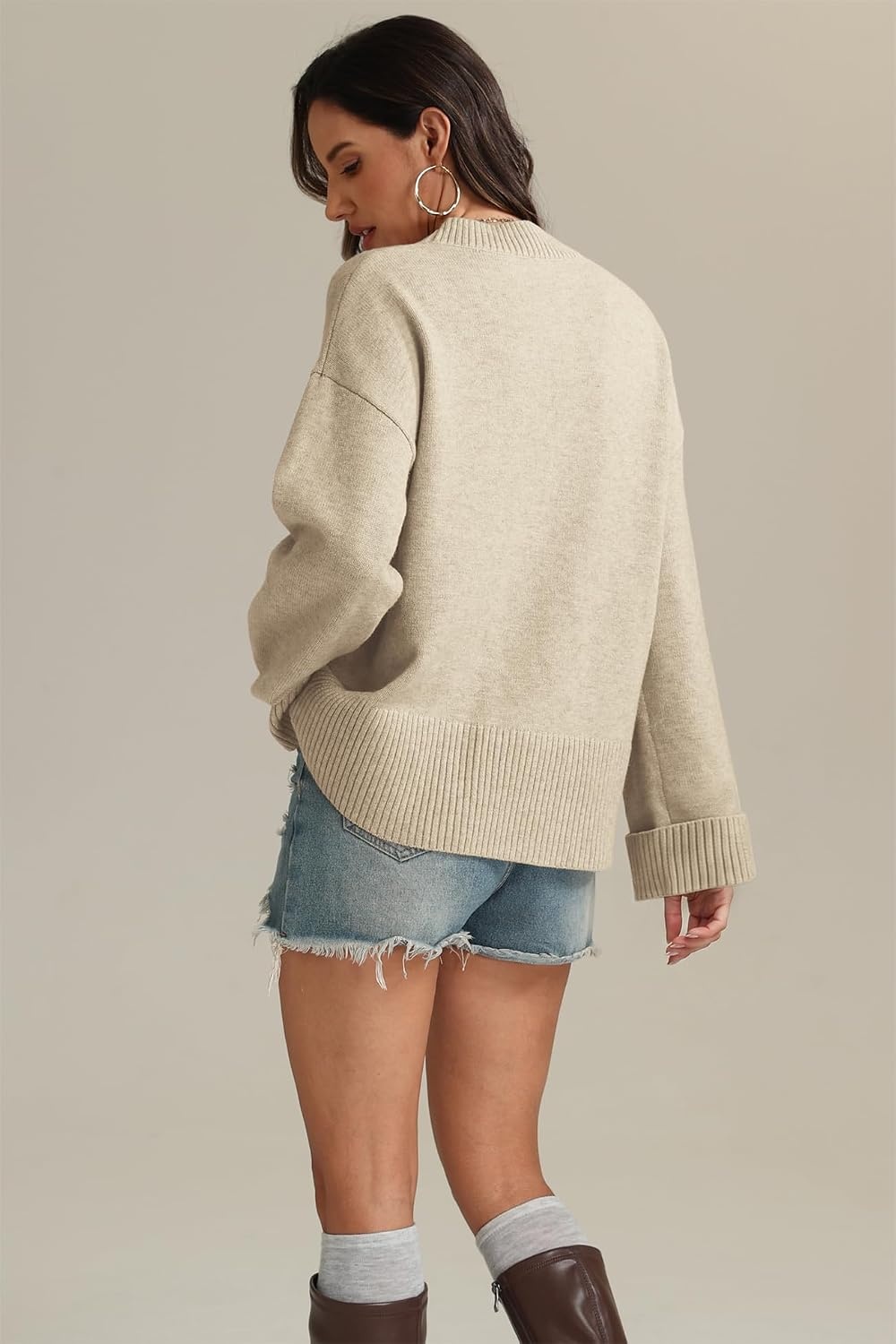 image:imageATHMILE Sweaters for Women 2026 Fall Fashion Outfits Long Sleeve Loose Casual Crewneck Ribbed Knit Pullover Winter ClothesApricot