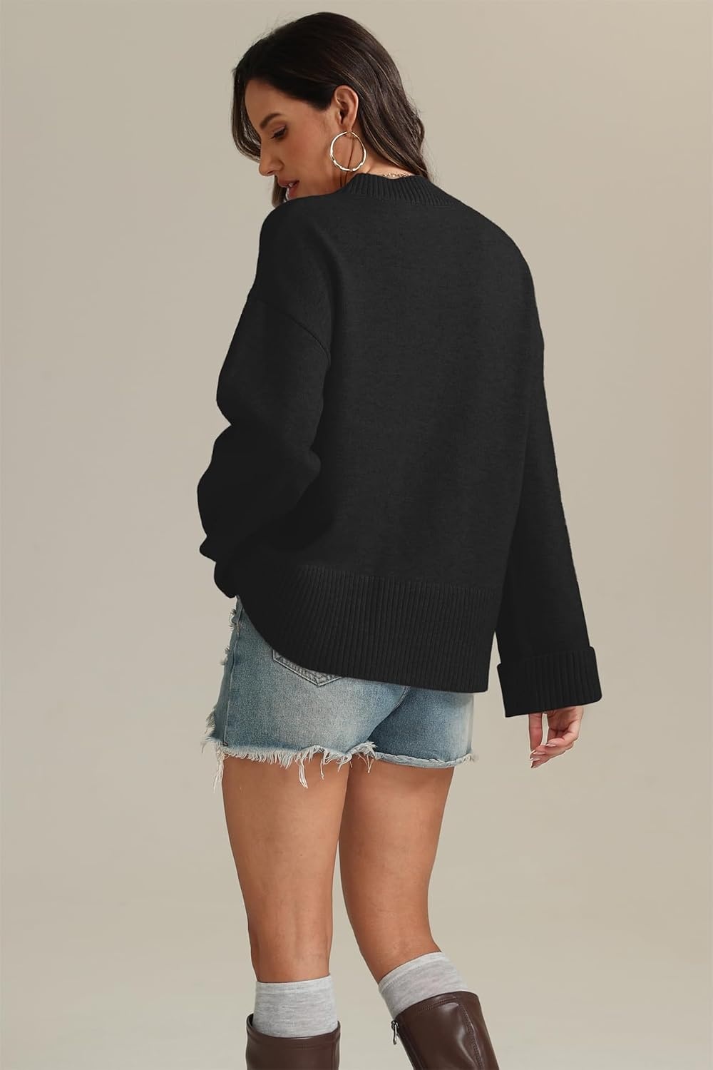 image:imageATHMILE Sweaters for Women 2026 Fall Fashion Outfits Long Sleeve Loose Casual Crewneck Ribbed Knit Pullover Winter ClothesBlack