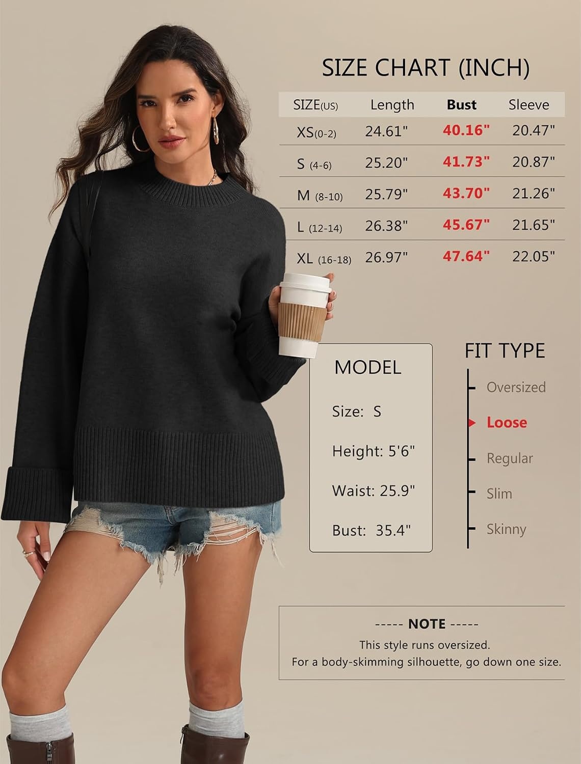 image:imageATHMILE Sweaters for Women 2026 Fall Fashion Outfits Long Sleeve Loose Casual Crewneck Ribbed Knit Pullover Winter ClothesBlack