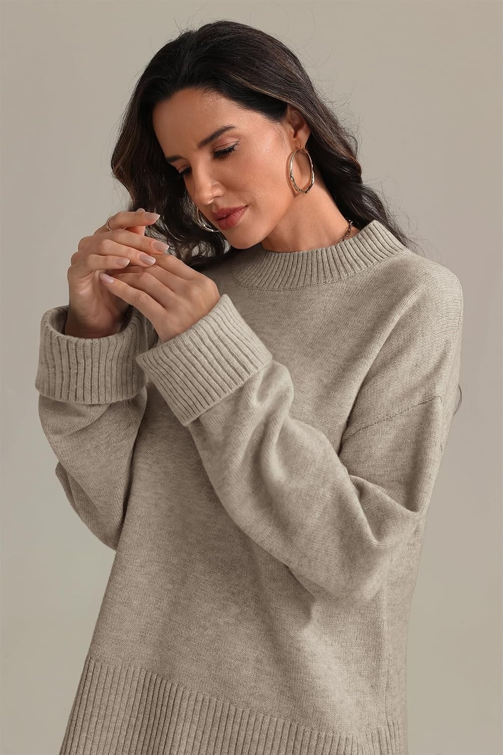 image:imageATHMILE Sweaters for Women 2026 Fall Fashion Outfits Long Sleeve Loose Casual Crewneck Ribbed Knit Pullover Winter ClothesCamel