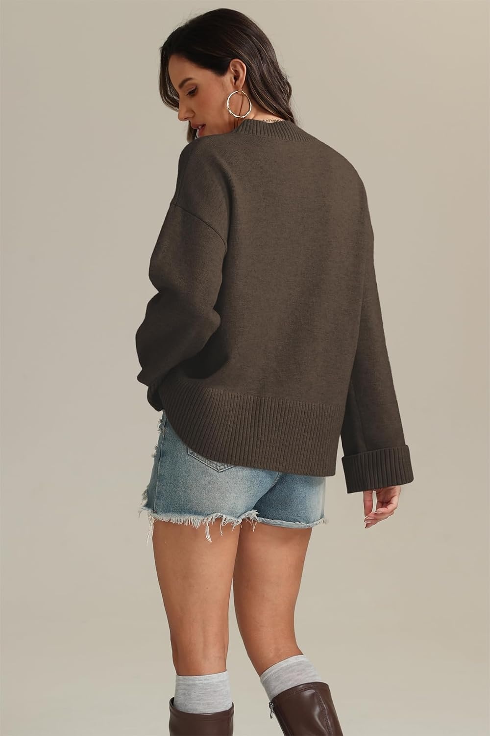 image:imageATHMILE Sweaters for Women 2026 Fall Fashion Outfits Long Sleeve Loose Casual Crewneck Ribbed Knit Pullover Winter ClothesCoffee