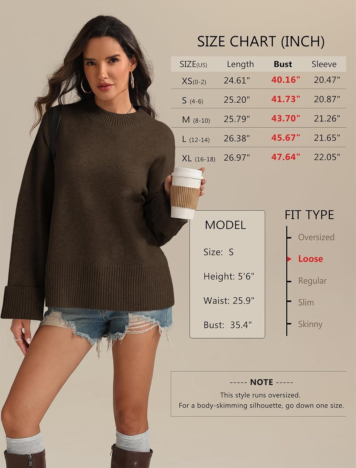image:imageATHMILE Sweaters for Women 2026 Fall Fashion Outfits Long Sleeve Loose Casual Crewneck Ribbed Knit Pullover Winter ClothesCoffee