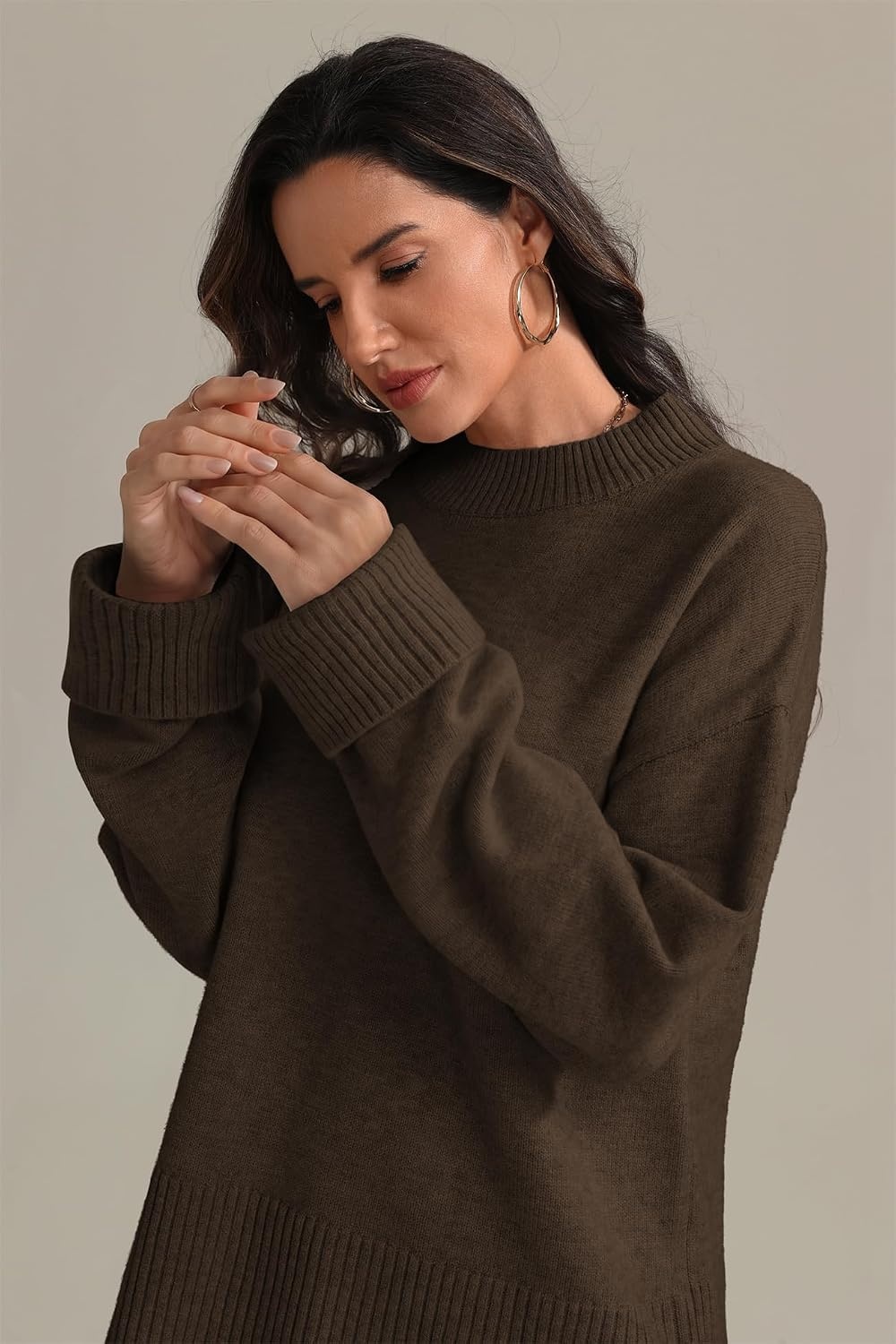 image:imageATHMILE Sweaters for Women 2026 Fall Fashion Outfits Long Sleeve Loose Casual Crewneck Ribbed Knit Pullover Winter ClothesCoffee