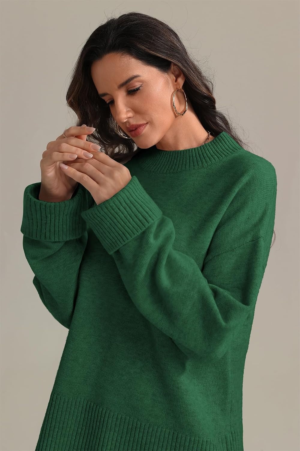 image:imageATHMILE Sweaters for Women 2026 Fall Fashion Outfits Long Sleeve Loose Casual Crewneck Ribbed Knit Pullover Winter ClothesGreen
