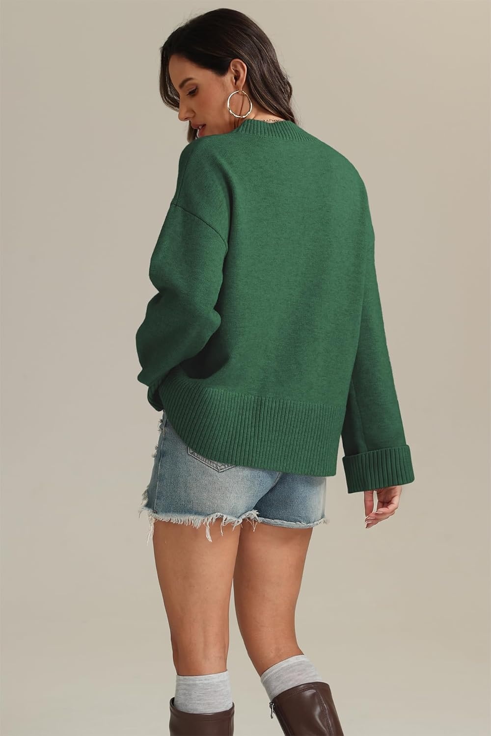 image:imageATHMILE Sweaters for Women 2026 Fall Fashion Outfits Long Sleeve Loose Casual Crewneck Ribbed Knit Pullover Winter ClothesGreen