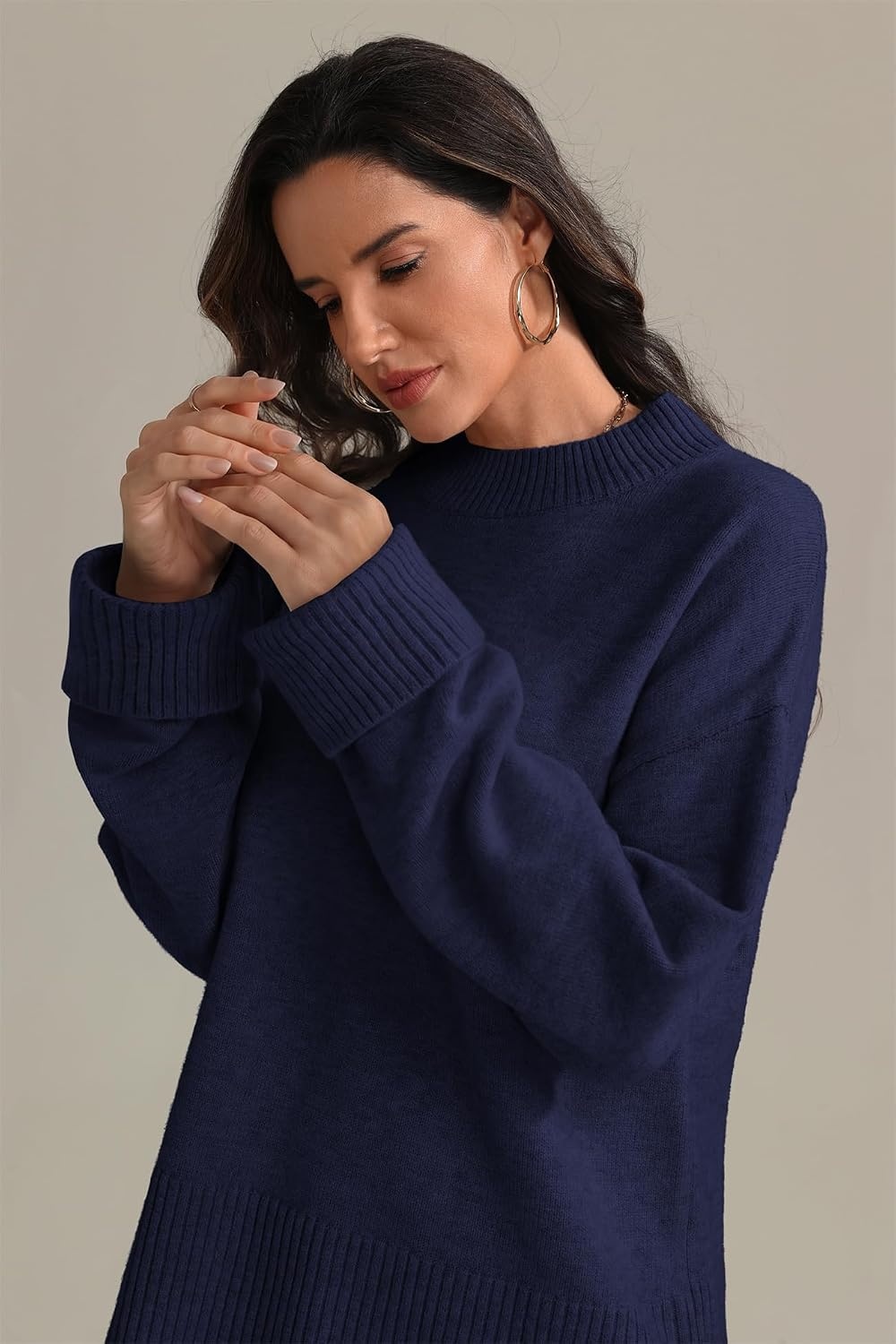 image:imageATHMILE Sweaters for Women 2026 Fall Fashion Outfits Long Sleeve Loose Casual Crewneck Ribbed Knit Pullover Winter ClothesNavy Blue