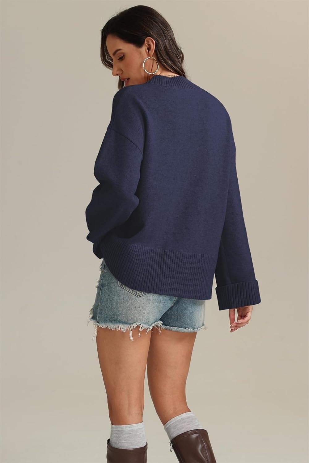 image:imageATHMILE Sweaters for Women 2026 Fall Fashion Outfits Long Sleeve Loose Casual Crewneck Ribbed Knit Pullover Winter ClothesNavy Blue