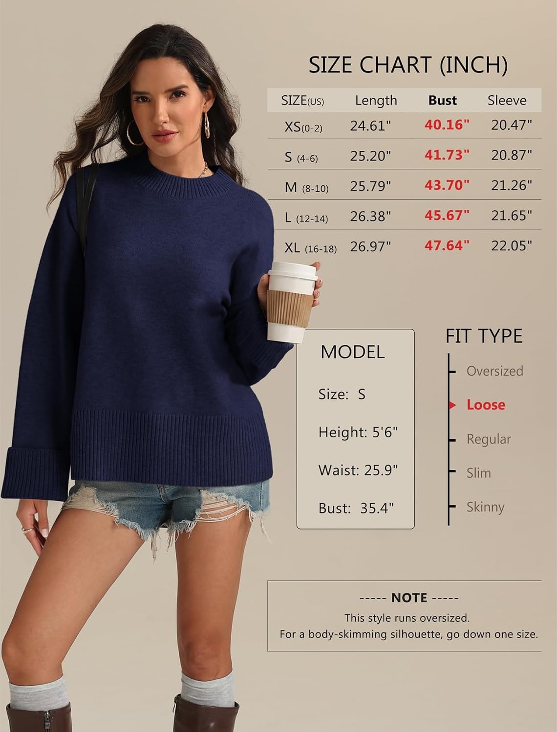 image:imageATHMILE Sweaters for Women 2026 Fall Fashion Outfits Long Sleeve Loose Casual Crewneck Ribbed Knit Pullover Winter ClothesNavy Blue