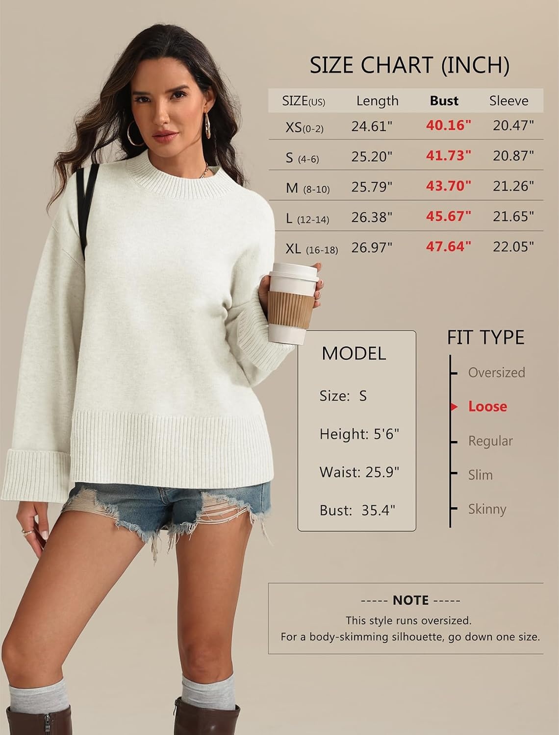 image:imageATHMILE Sweaters for Women 2026 Fall Fashion Outfits Long Sleeve Loose Casual Crewneck Ribbed Knit Pullover Winter ClothesOffwhite