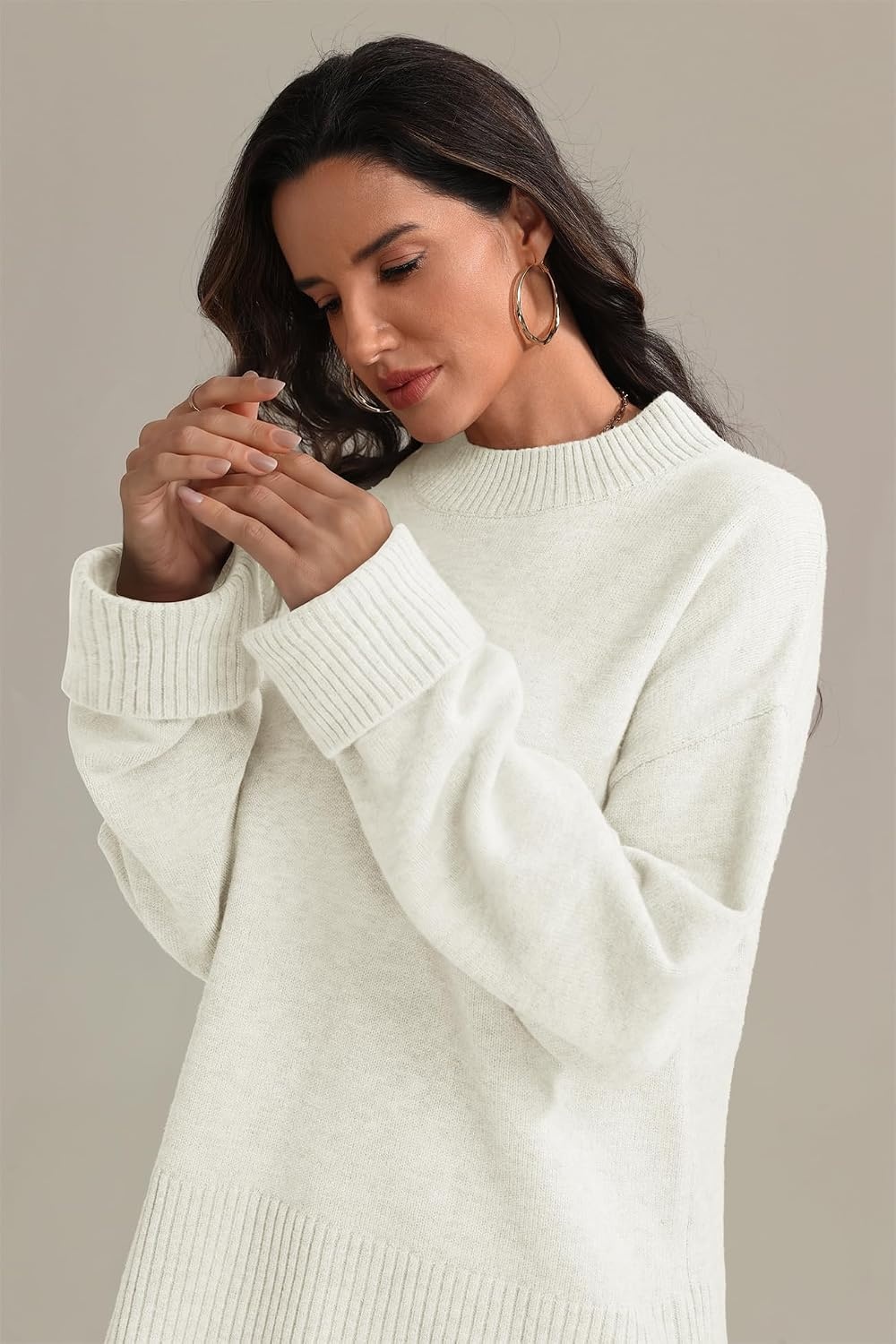 image:imageATHMILE Sweaters for Women 2026 Fall Fashion Outfits Long Sleeve Loose Casual Crewneck Ribbed Knit Pullover Winter ClothesOffwhite