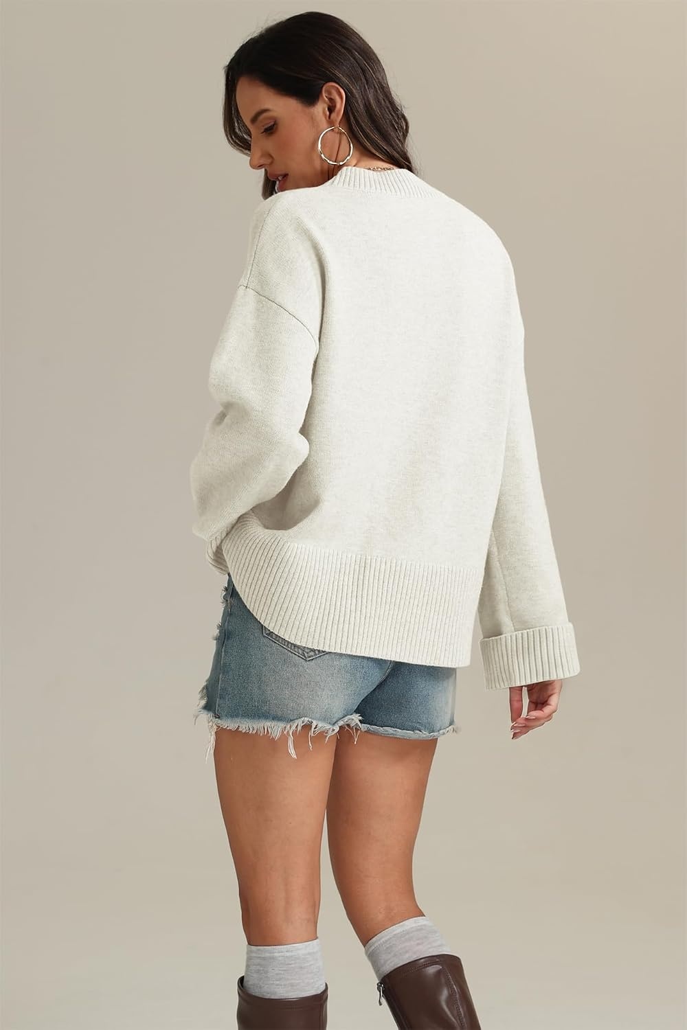 image:imageATHMILE Sweaters for Women 2026 Fall Fashion Outfits Long Sleeve Loose Casual Crewneck Ribbed Knit Pullover Winter ClothesOffwhite