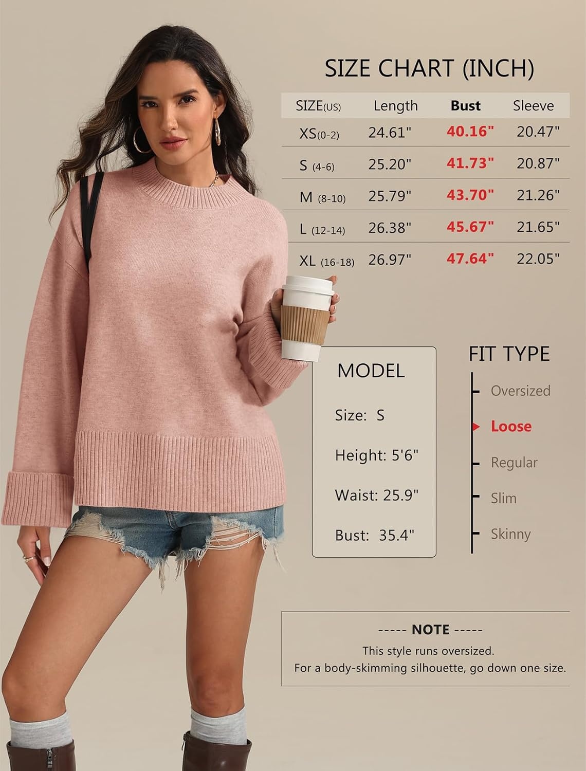 image:imageATHMILE Sweaters for Women 2026 Fall Fashion Outfits Long Sleeve Loose Casual Crewneck Ribbed Knit Pullover Winter ClothesPink