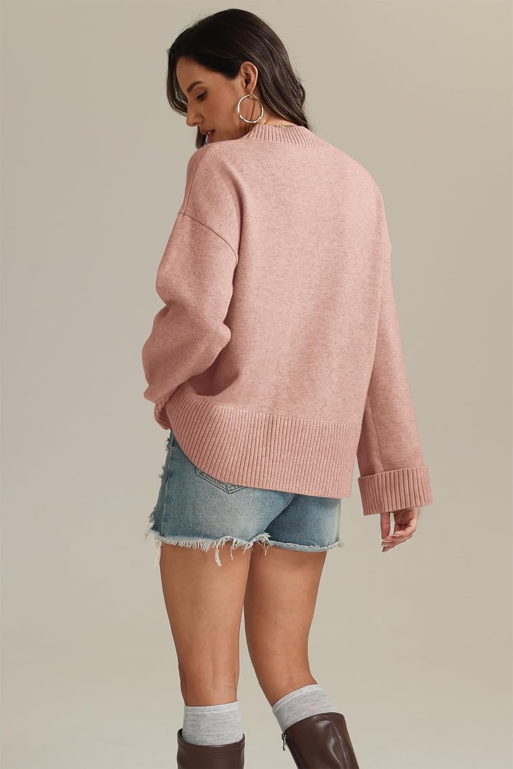 image:imageATHMILE Sweaters for Women 2026 Fall Fashion Outfits Long Sleeve Loose Casual Crewneck Ribbed Knit Pullover Winter ClothesPink