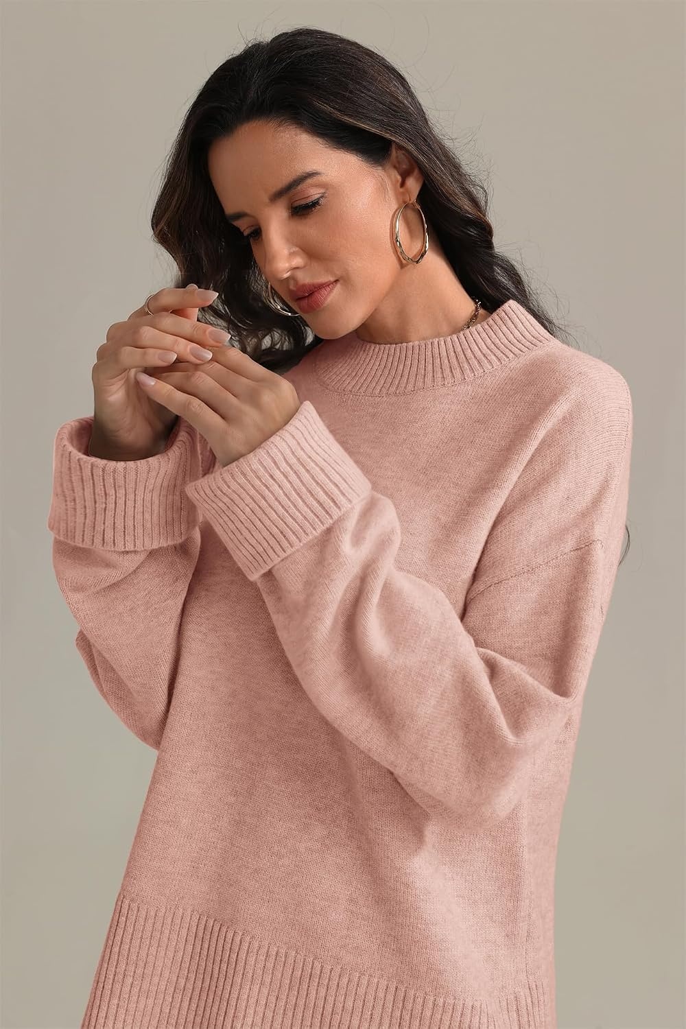 image:imageATHMILE Sweaters for Women 2026 Fall Fashion Outfits Long Sleeve Loose Casual Crewneck Ribbed Knit Pullover Winter ClothesPink