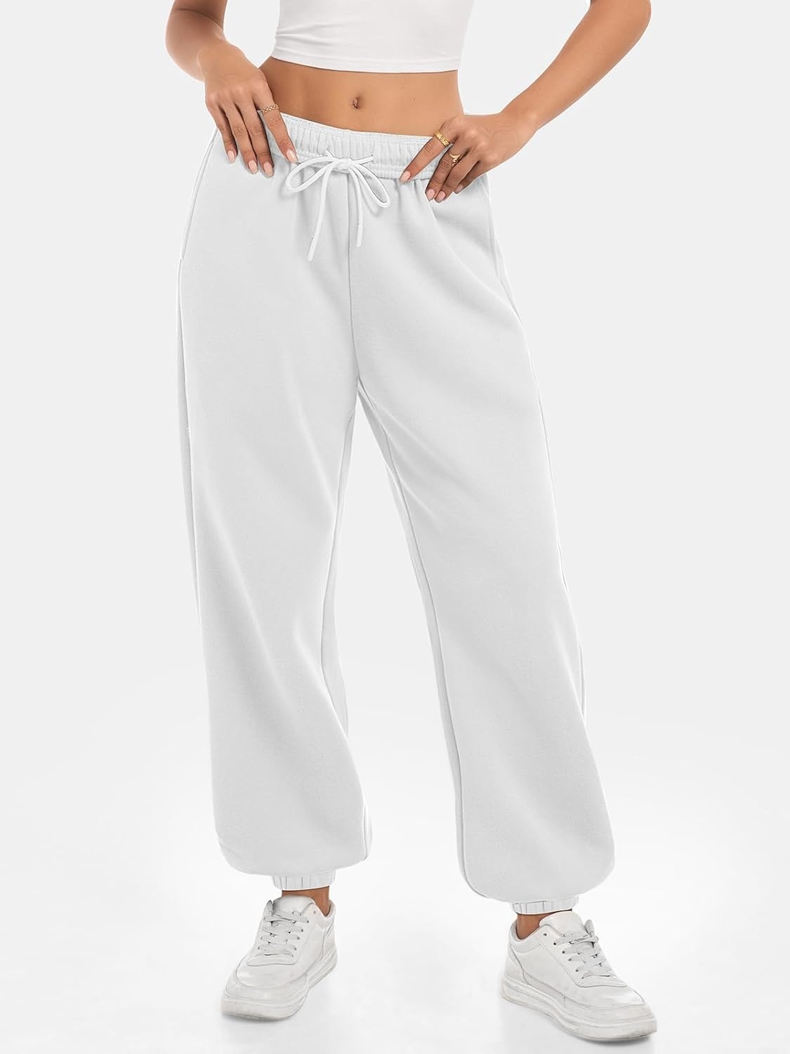 image:imageATHMILE Sweatpants Women Baggy Lounge Pants Workout Gym Active High Waisted Comfy Joggers for Women Fall Clothes 2026Fleecewhite