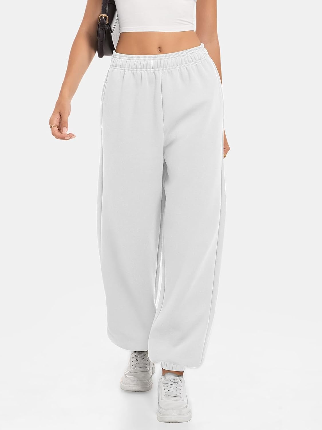 image:imageATHMILE Sweatpants Women Baggy Lounge Pants Workout Gym Active High Waisted Comfy Joggers for Women Fall Clothes 2026Fleecewhite