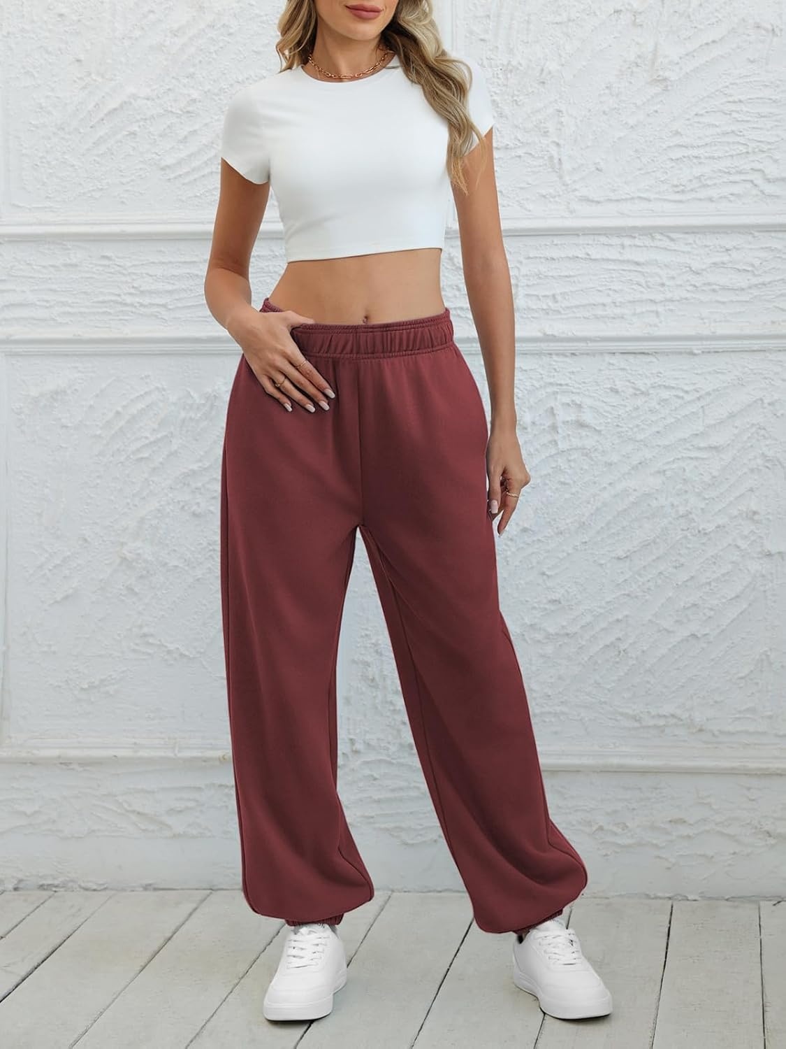 image:imageATHMILE Sweatpants Women Baggy Lounge Pants Workout Gym Active High Waisted Comfy Joggers for Women Fall Clothes 2026Wine Red