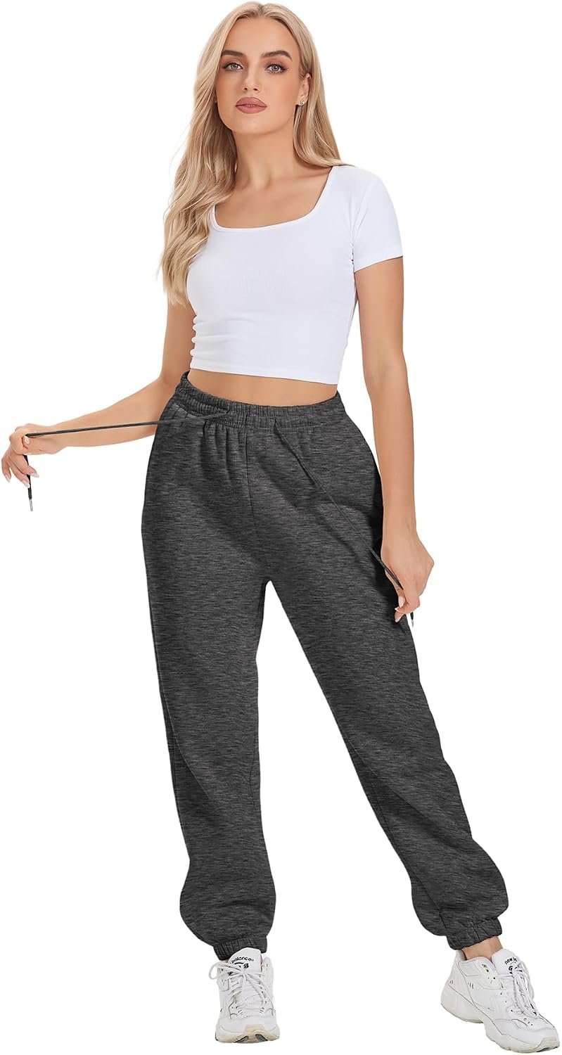 image:imageATHMILE Sweatpants Women Fall Fashion Baggy High Waisted Sweat Pants Winter Fleece Lined Lounge Joggers with Pockets 2026Black Grey