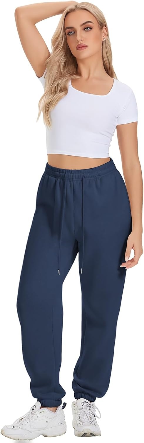 image:imageATHMILE Sweatpants Women Fall Fashion Baggy High Waisted Sweat Pants Winter Fleece Lined Lounge Joggers with Pockets 2026Navy