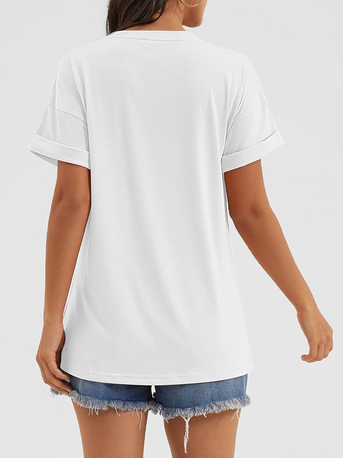 image:imageATHMILE T Shirts Short Sleeve V Neck Tees for Women Fashion Tops Trendy Casual Summer Outfits Clothes 2024White