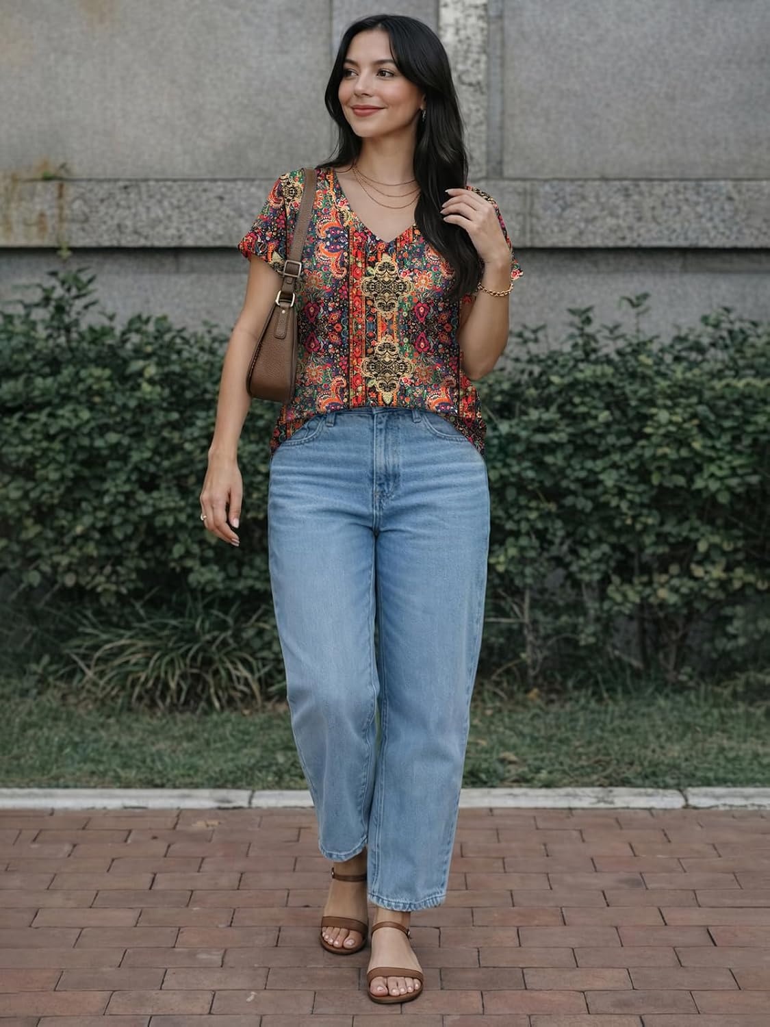 image:imageATHMILE T Shirts Short Sleeve V Neck Tees for Women Fashion Tops Trendy Lightweight Casual Summer Outfits Clothes 2026 BeachPaisley