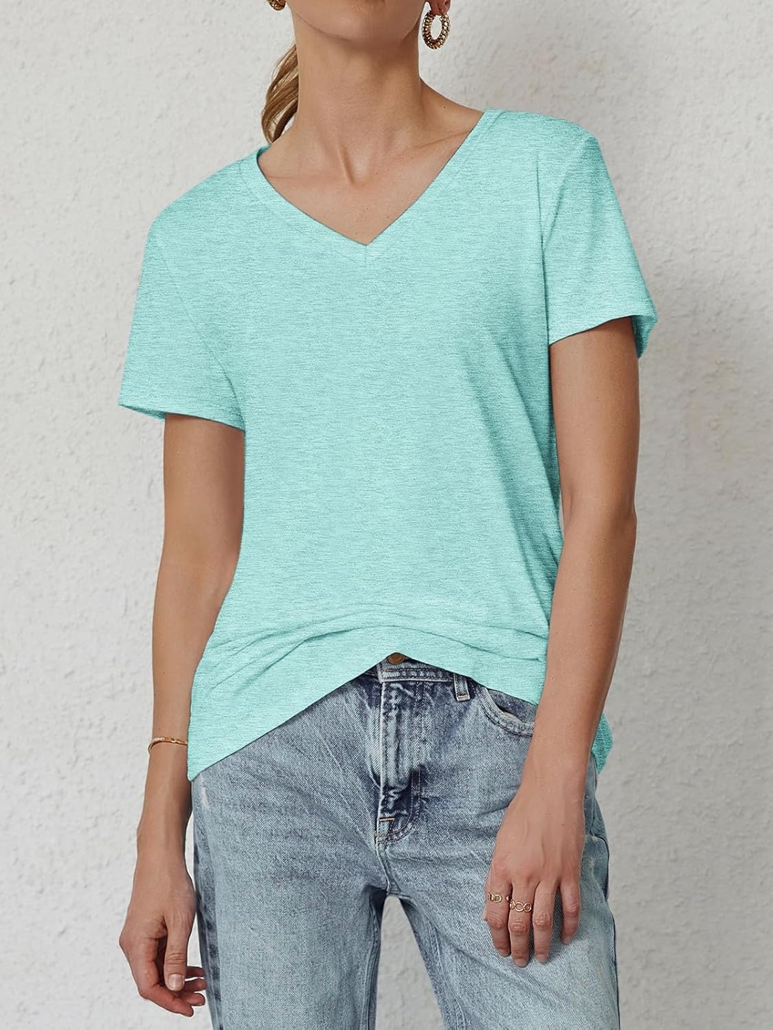 image:imageATHMILE T Shirts Short Sleeve V Neck Tees for Women Fashion Tops Trendy Soft Casual Summer Clothes Outfits 2026Aqua