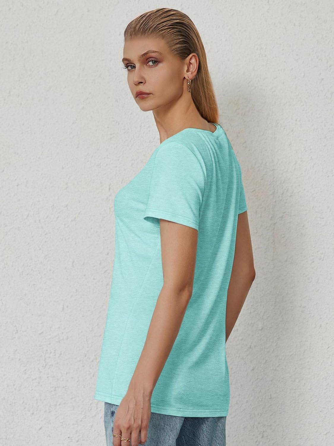 image:imageATHMILE T Shirts Short Sleeve V Neck Tees for Women Fashion Tops Trendy Soft Casual Summer Clothes Outfits 2026Aqua