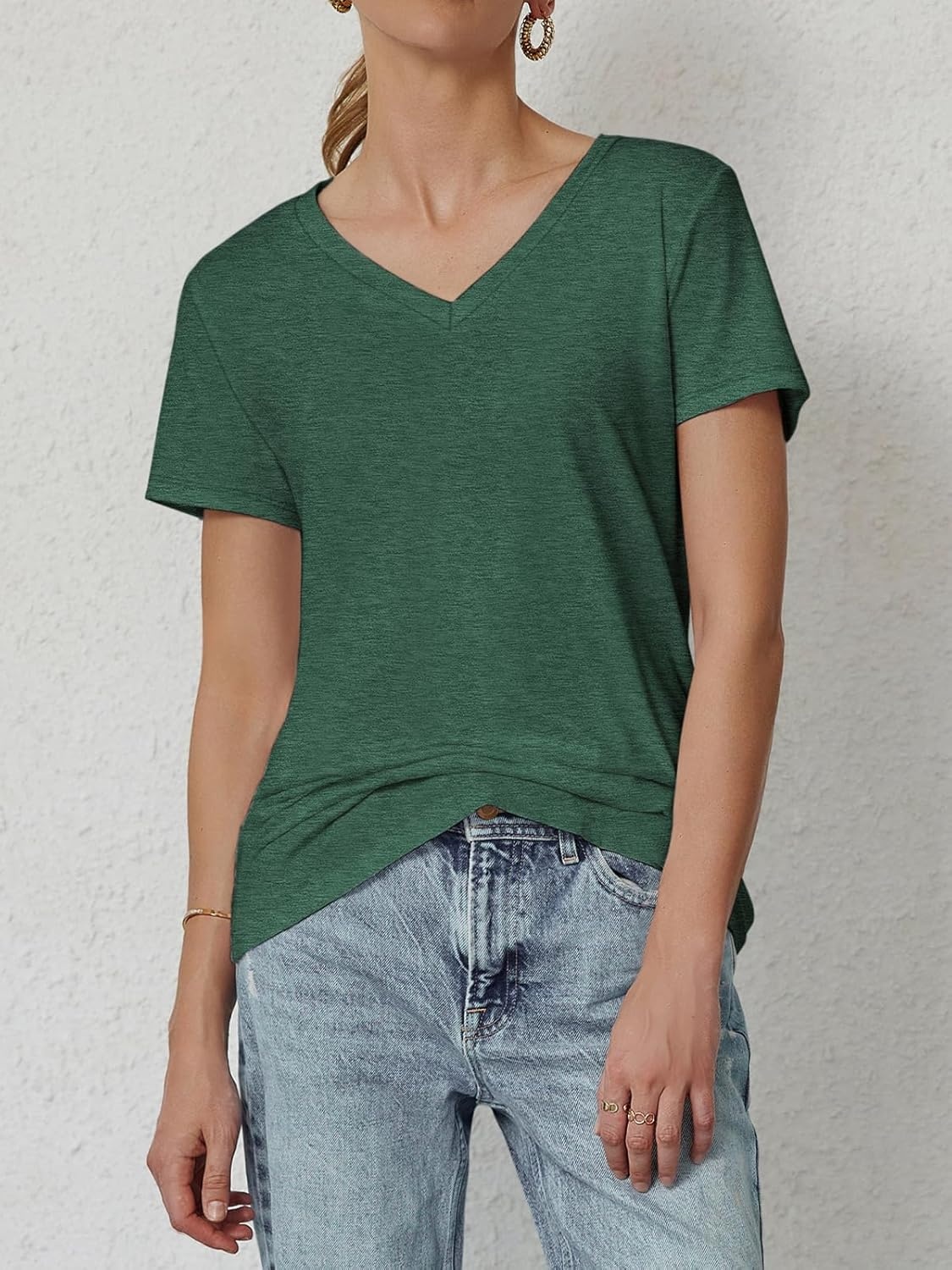 image:imageATHMILE T Shirts Short Sleeve V Neck Tees for Women Fashion Tops Trendy Soft Casual Summer Clothes Outfits 2026Dark Green