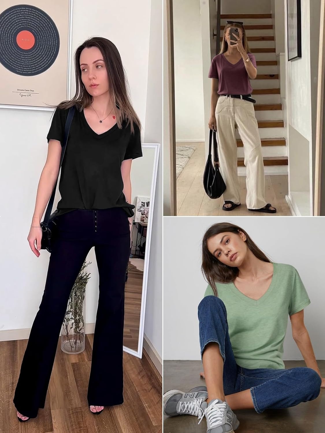 image:imageATHMILE T Shirts Short Sleeve V Neck Tees for Women Fashion Tops Trendy Soft Casual Summer Clothes Outfits 2026Gray