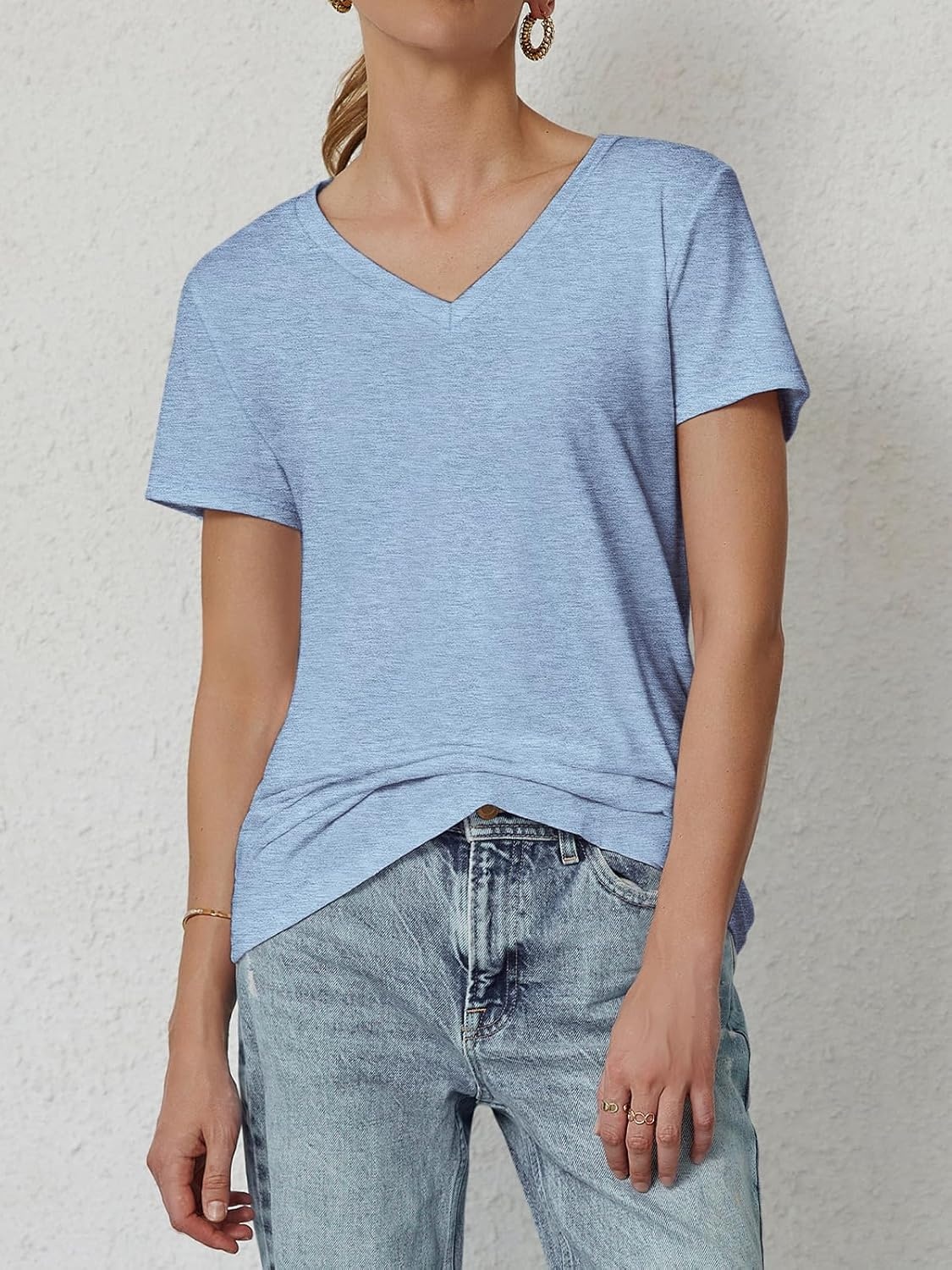 image:imageATHMILE T Shirts Short Sleeve V Neck Tees for Women Fashion Tops Trendy Soft Casual Summer Clothes Outfits 2026Ice Blue