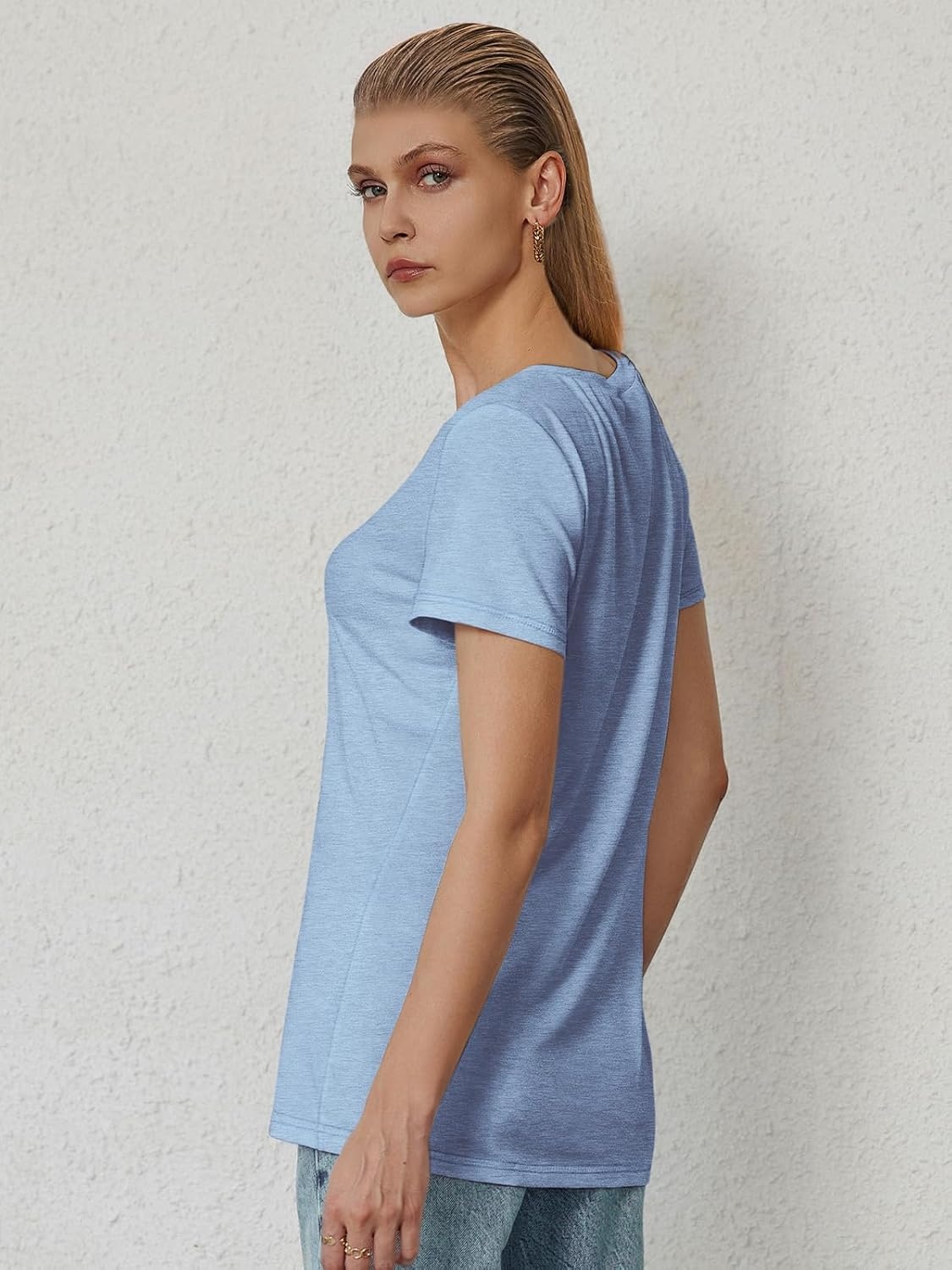 image:imageATHMILE T Shirts Short Sleeve V Neck Tees for Women Fashion Tops Trendy Soft Casual Summer Clothes Outfits 2026Ice Blue